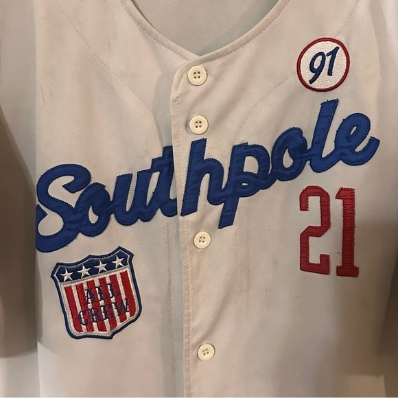 Southpole White Baseball Jersey with Red and Blue Stripes - Picture 4 of 8